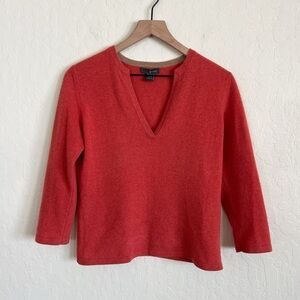 Griffen 100% Cashmere 3/4 Sleeve Notched V-Neck Pullover Sweater Small Orange